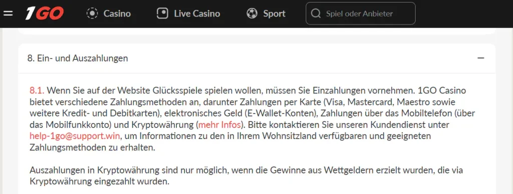Zahlungsmethoden im Kassenbereich mit auswählbaren Einzahlungswegen und Betragsfeld